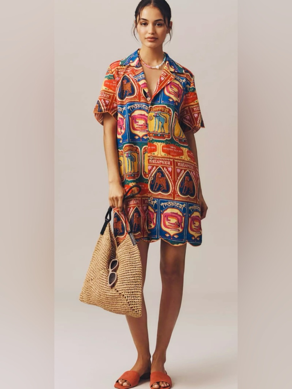 Farm Rio x Anthropologie Printed Short-Sleeve Button-Front Mini Dress Multicolor